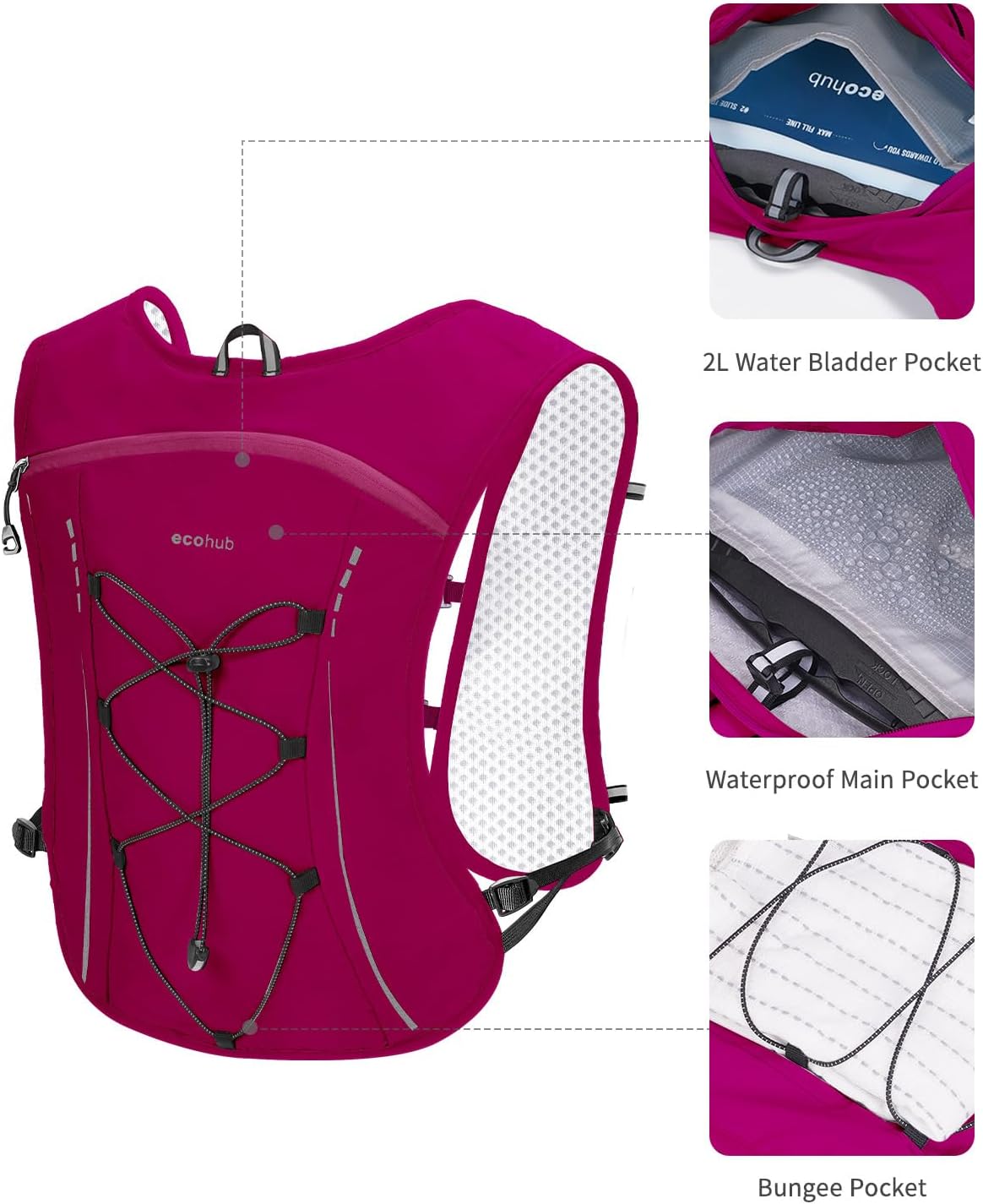 ECOHUB Lightweight Hydration Vest Water Backpack with 2L Water Bladder