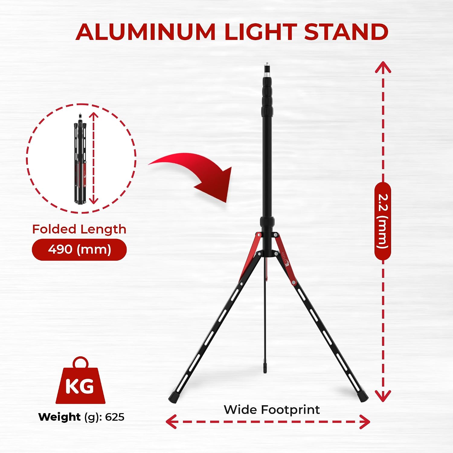 REFLEX CAMERA Aluminum Travel Light Stand 7ft 3" - 88" - Lightweight, Compact & Portable 3/8" 1/4" Screw, Photography & Lighting Light Stand for Photography, Flashguns, Softboxes & Background Lighting