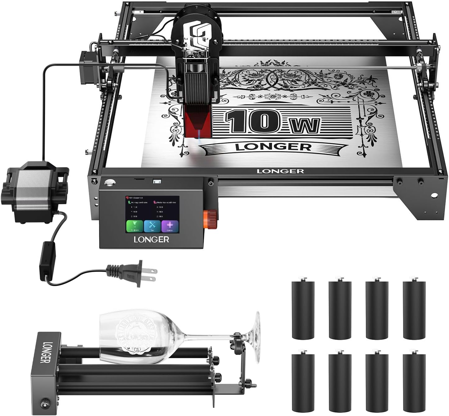 Longer RAY5 Laser Engraver with Air Pump,20W Output,24000mm/min High Speed,0.06mm High Precision Laser Engraver and Cutter for Wood,Metal,Acrylic,Cylindrical Objects, Working Area 15.75"x15.75"