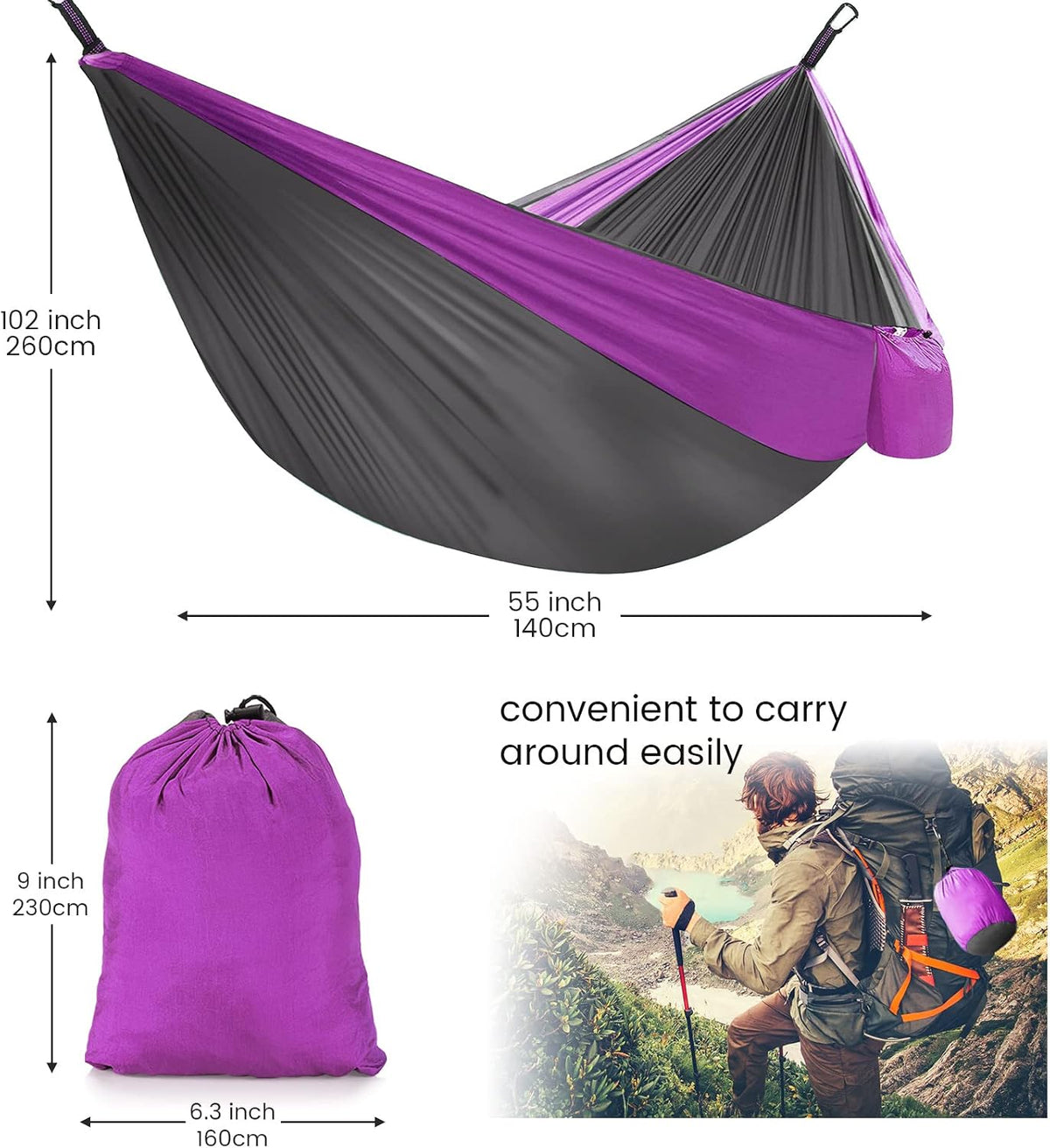 Camping Hammock with Mosquito Net & Rain Fly Tent Tarp & Tree Straps Portable Strong Nylon Hammock Tent w/Storage Bag for Camping Hiking Backyard Outdoor Backpacking Travel