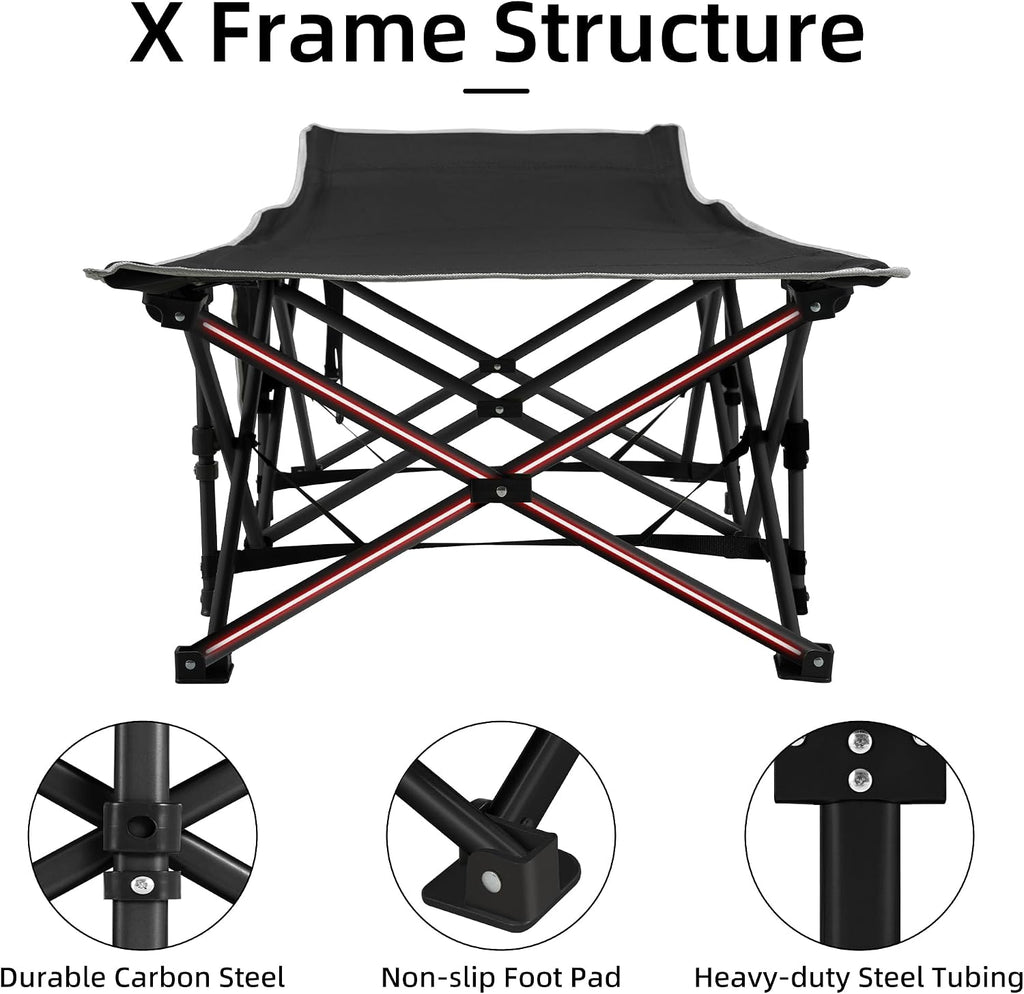 Fragess Portable Camping Cot, Sleeping Cots for Adults, 28" Extra Wide Heavy Duty Folding Cot Max Load 600LBS with Thick Mattress, Portable Camping Bed for Outdoor Camp/Office, Home Nap (Black)