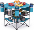 FUNDANGO Folding Beach Table, 3-Tier Removable Mesh Shelf, 4 Cup Holders