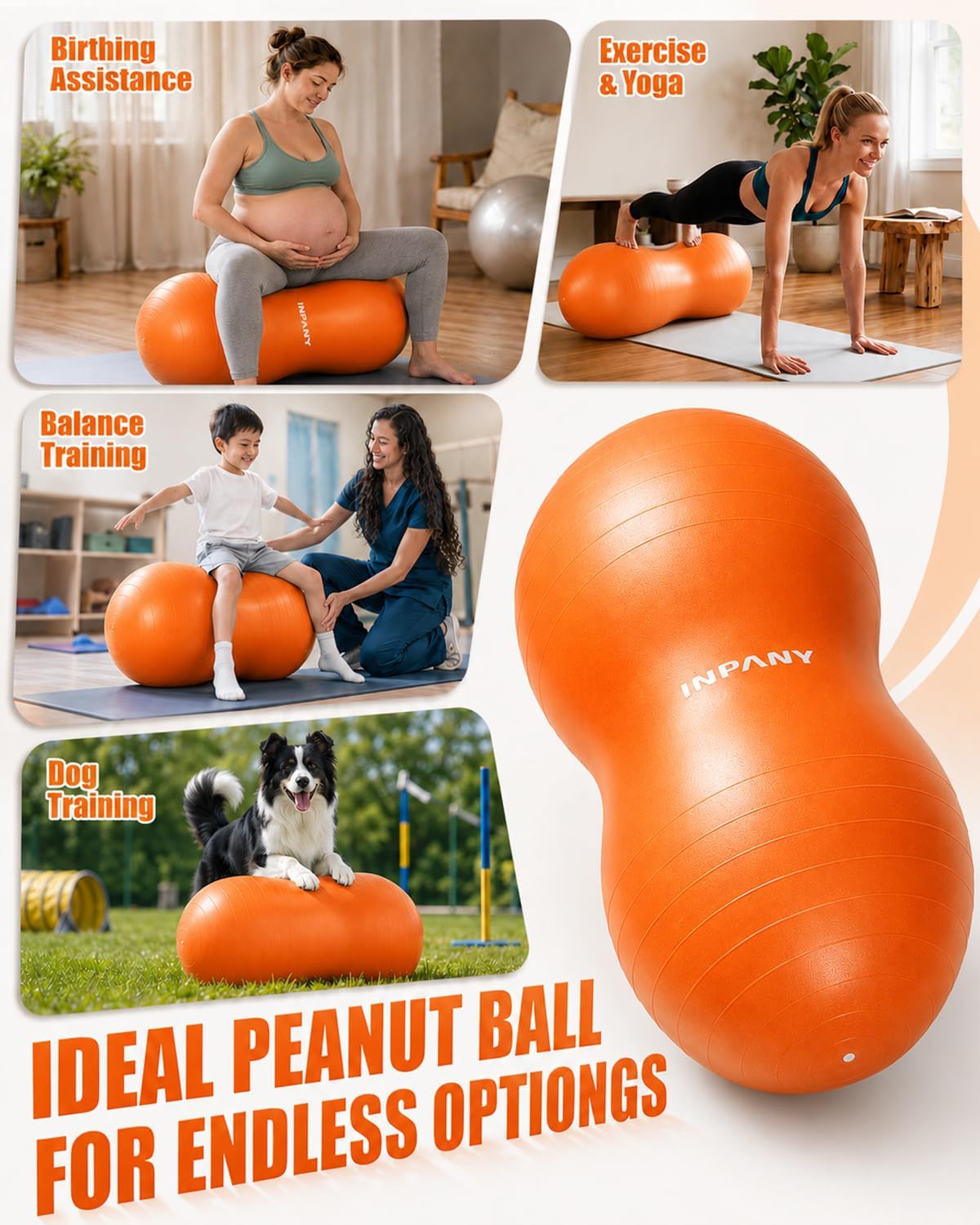 INPANY Peanut Exercise Ball for Labor, Physical Therapy & Fitness