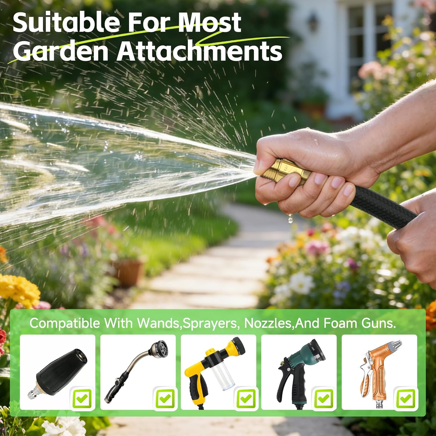 100ft Garden Hose – Lightweight & Flexible Water Hose, Leak-Proof Fabric & Non-Expandable with Shut-Off Valve for Yard, Outdoor Watering, Car Wash & RV