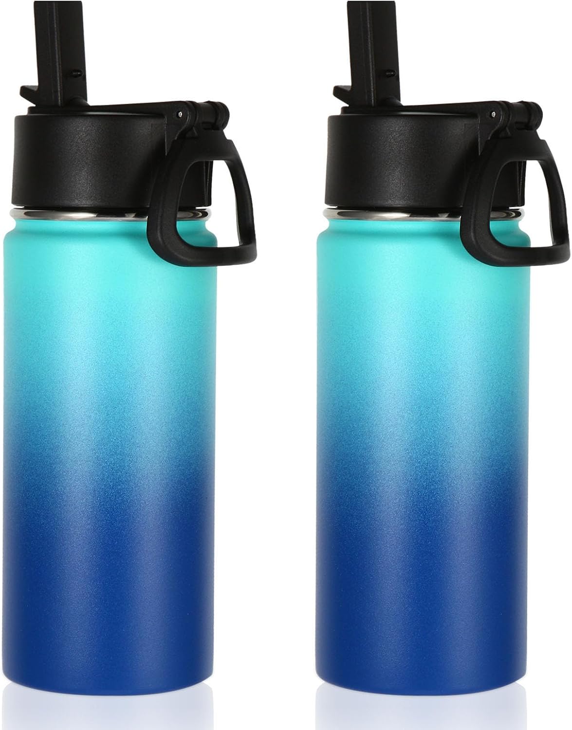 Volhoply 16 OZ Kids Water Bottle Bulk 2 Pack,Insulated Sports Bottles with Straw Lid,Stainless Steel Bottle with Handle Keep Cold & Hot,Double Wall Vacuum Tumbler Cups for School(Green Blue, 2)