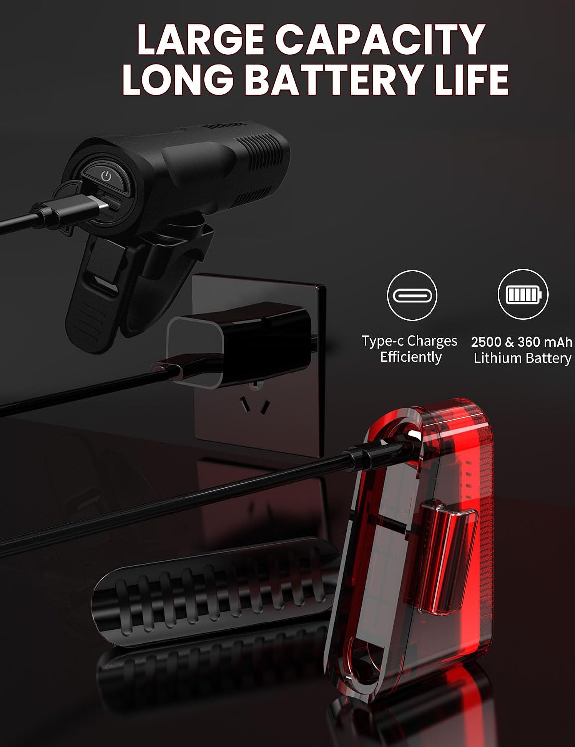 902LM Bike Lights Front and Back, USB-C Rechargeable Bicycle Light Set