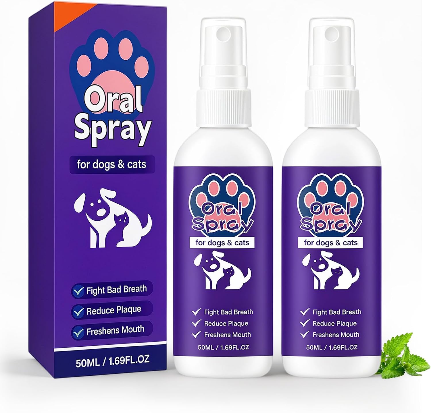 2PCSPet Oral Spray, Pet Breath Freshener Spray Oral Care Cleaner, Pet Oral Care for Dogs & Cats,No-Brush Oral Care Spray,50ML