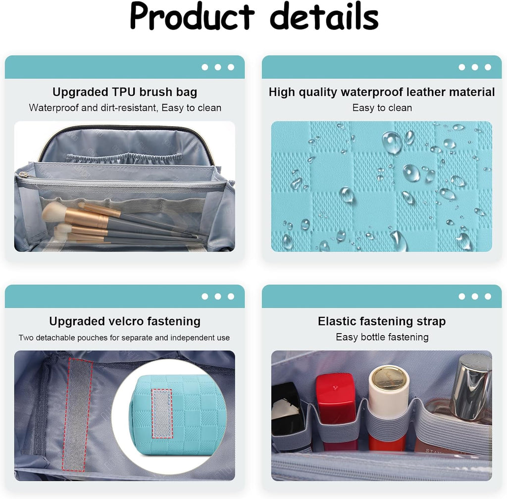 BOYATU Travel Makeup Bag Organizer: 180°Open-Flat 3 Pcs Make up Bags Set