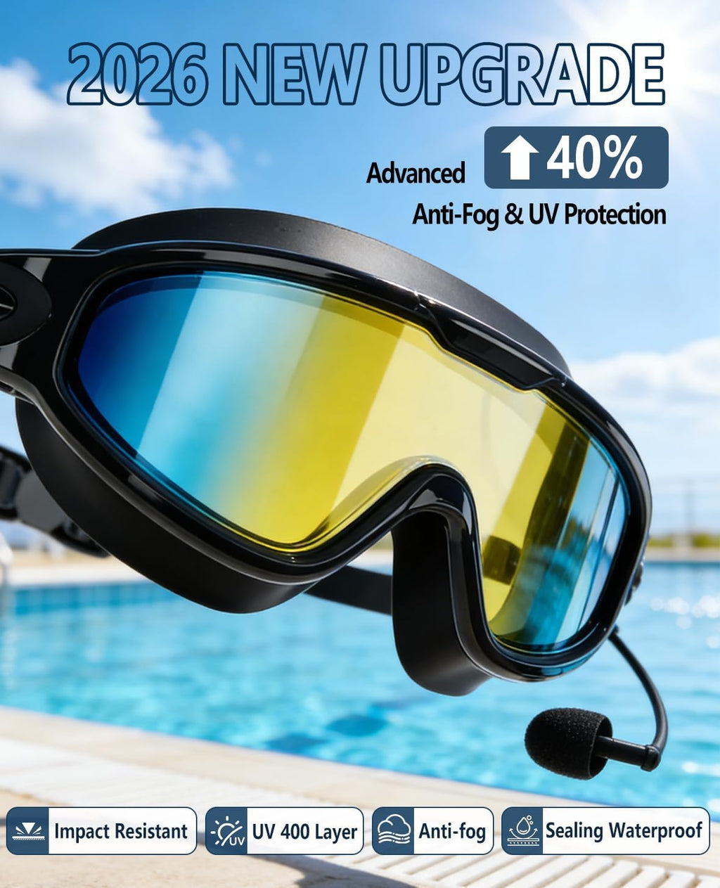 Adult Swim Goggles, 2 Pack Anti-Fog Waterproof HD UV Protection Large Rim Swimming Goggles