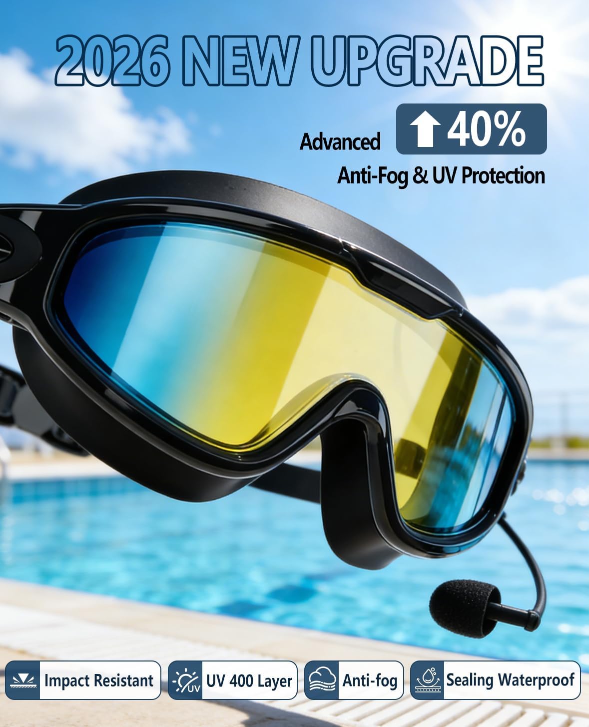 Adult Swim Goggles, 2 Pack Anti-Fog Waterproof HD UV Protection Large Rim Swimming Goggles