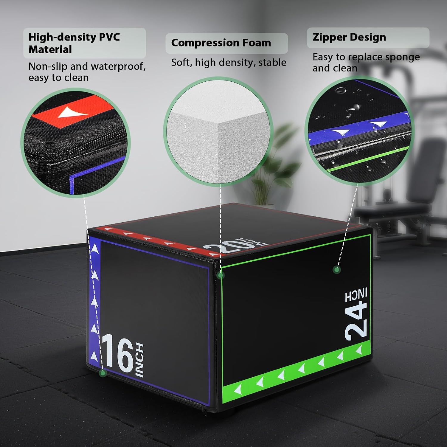 3-in-1 Plyometric Box Set (12/16/20/24/30") - High-Density EPE & Compressed Foam Jump Box for Home Gym, HIIT & CrossFit - Non-Slip Box Jumps, Step-Ups, Squats, Hip Thrusts