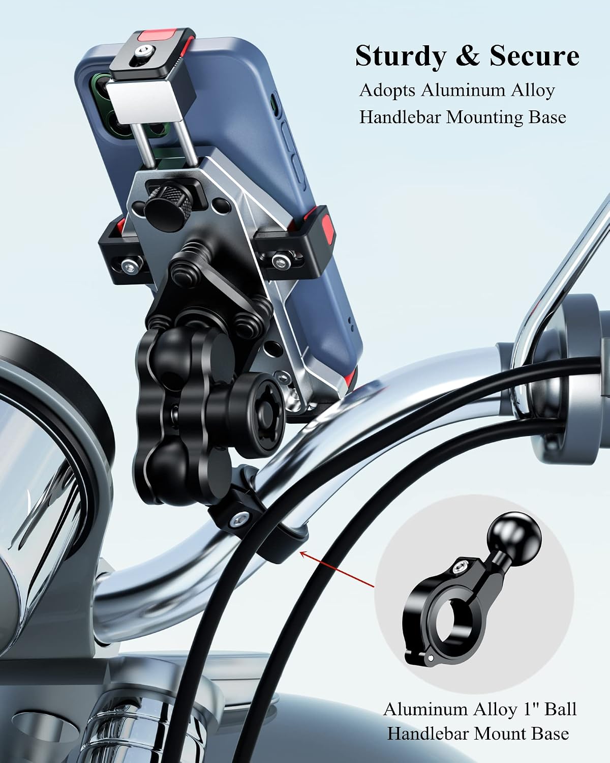 BRCOVAN Anti-Theft Aluminum Alloy Motorcycle Phone Mount Holder, Silver