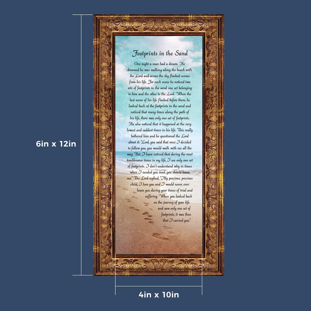 Footprints in the Sand Inspirational Wall Art, Beach Decor, Christian Gifts for Women and Men, Christian Wall Decor, Get Well Soon, Encouraging Scripture Wall Art, Framed Sympathy Gift 7349R