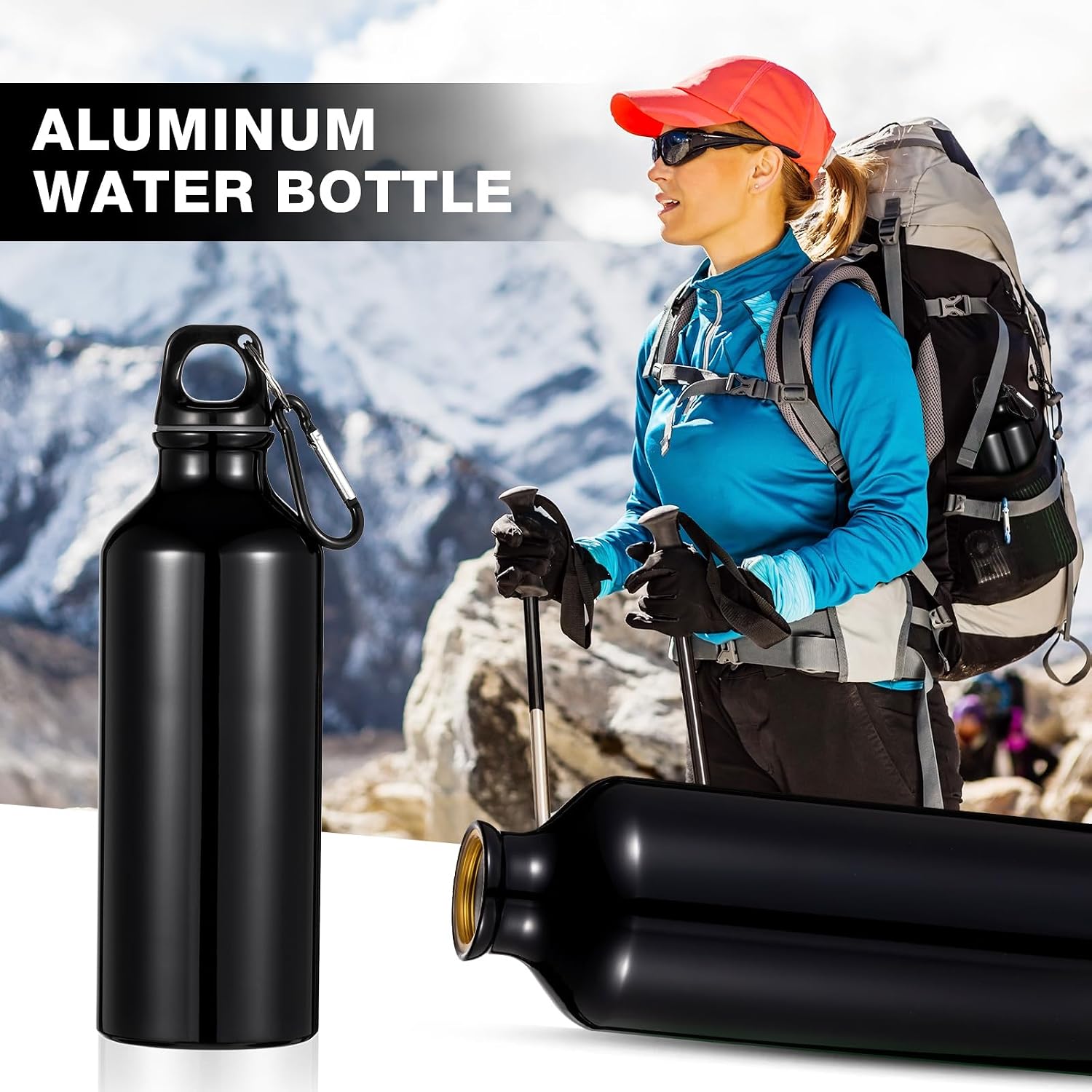 24 Pcs Aluminum Water Bottle 17oz Aluminum Reusable Bottles with Clips Sports Lightweight Water Multipack Easy Carry Leakproof Travel for Gym Hiking Cycling Sports Outdoor(Black)