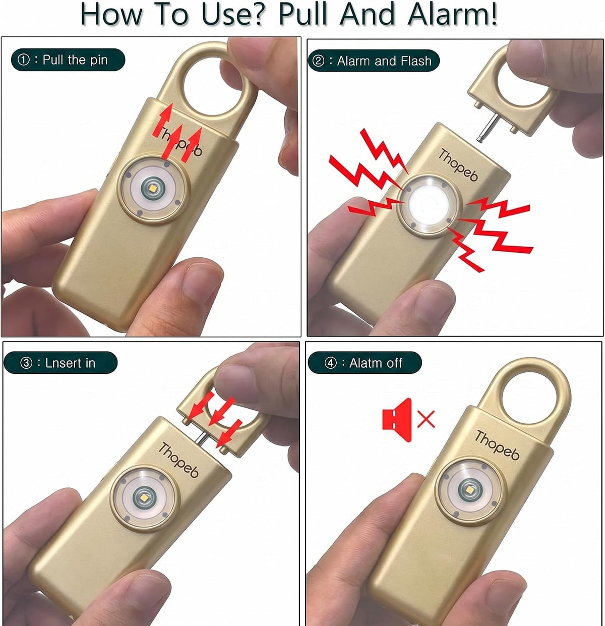 Thopeb Personal Safety Alarm for Women – Upgraded Rechargeable