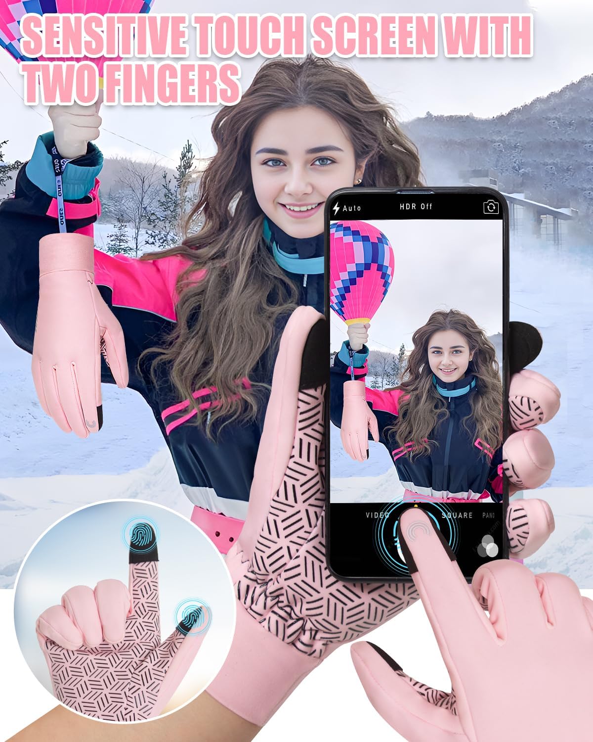 RIGWARL Winter Gloves Men Women for Cold Weather, Pink-B, XL