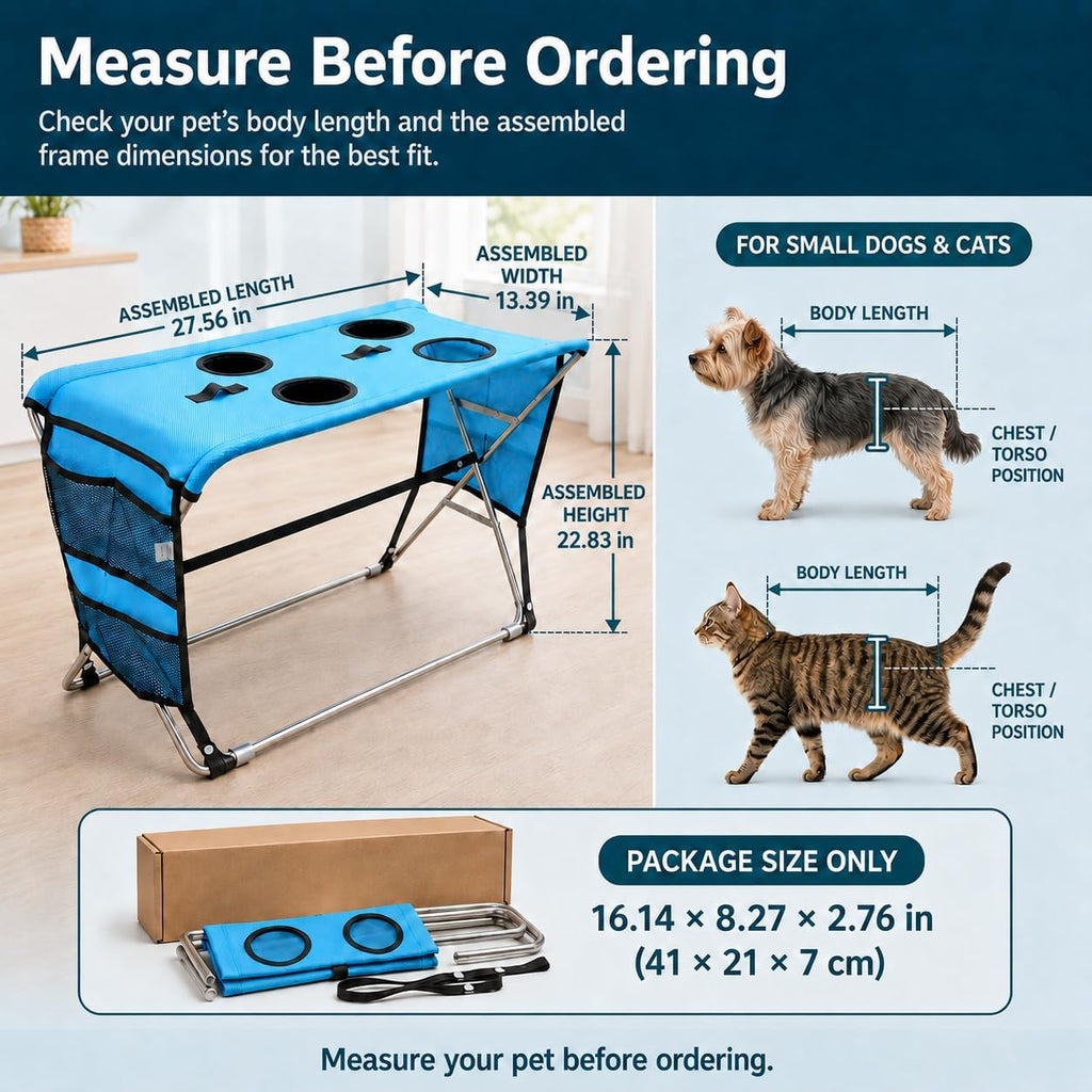 Pet Grooming Hammock with Stand for Small Dogs and Cats, (Dark blue)