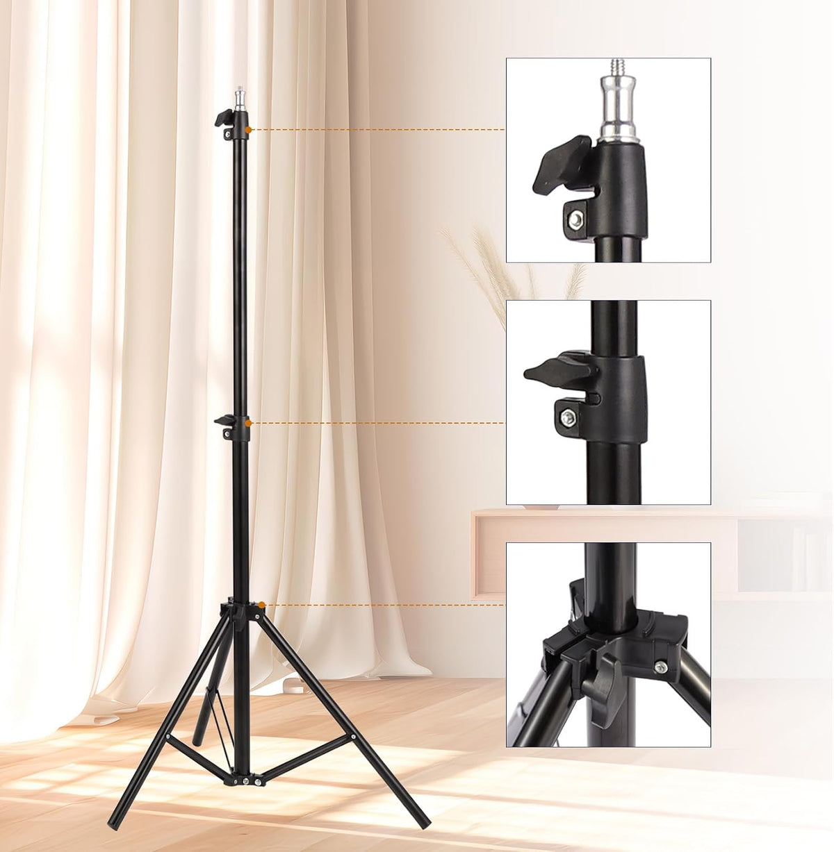 Professional Tripod Stand, Mini Projector Tripod,Adjustable Height Light Stand for Ring Light/Webcam/Mini Projector/Phone, Portable Light Duty Support (Black,22"-63")