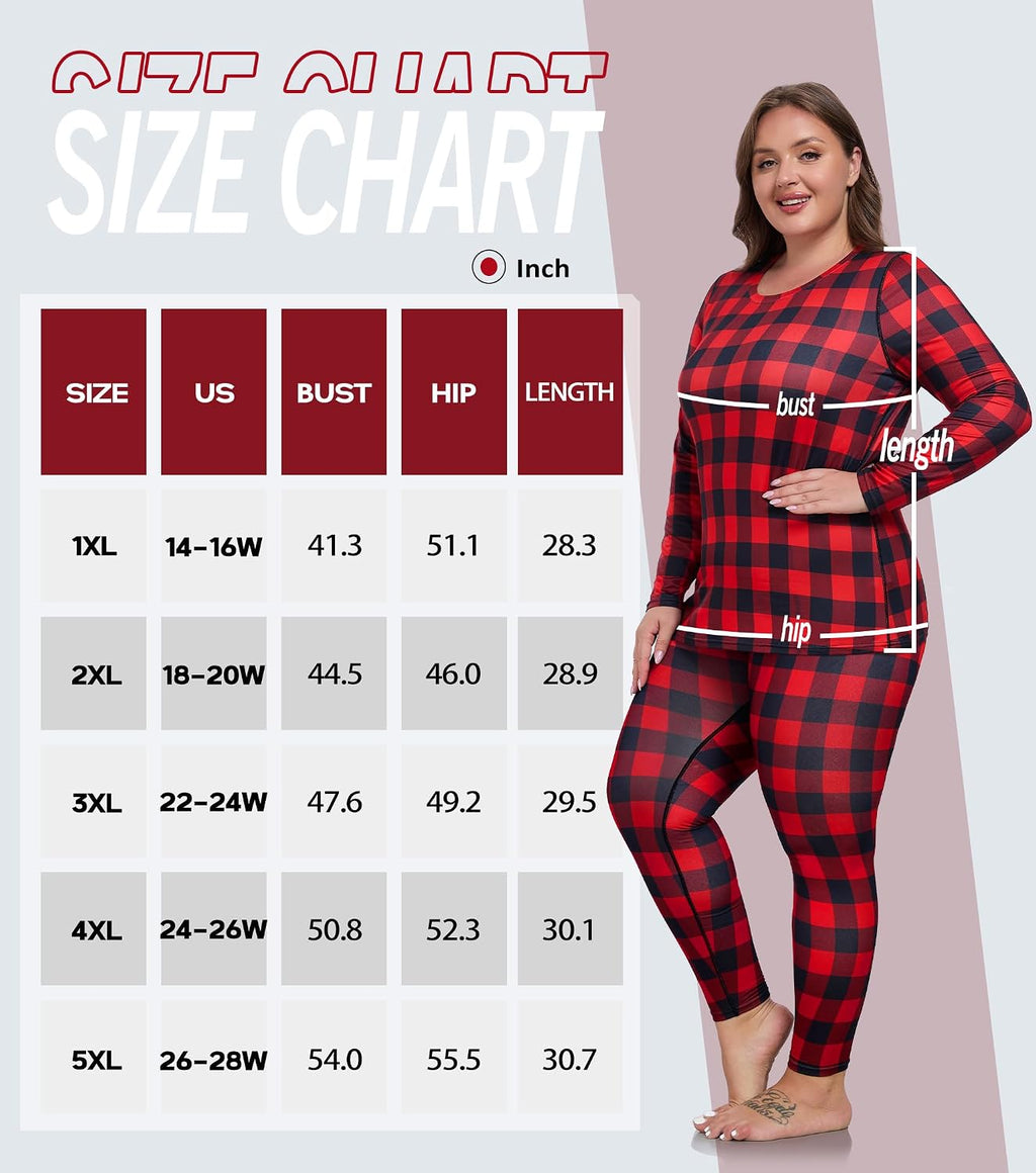 COOTRY Plus Size Thermal Underwear for Women Long Johns Top and Bottom Sets