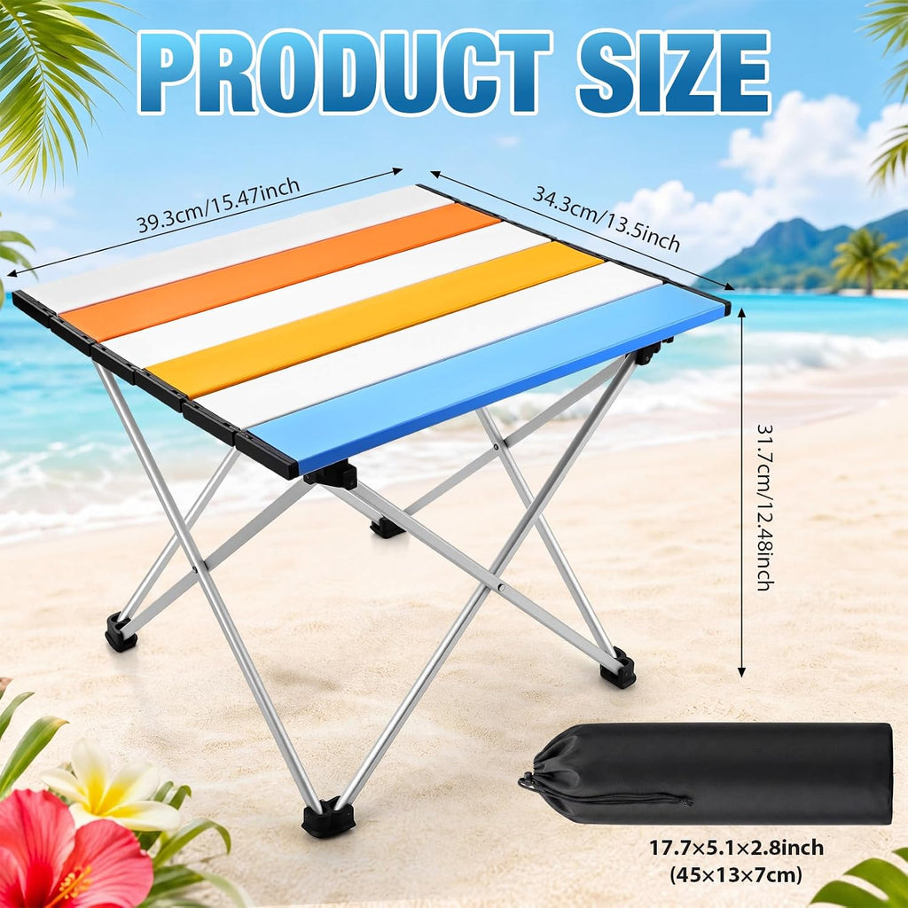 Chunful Portable Camping Table with Aluminum Table Top with Carry Bag 16 x 13 x 11 Inch Folding Beach Desk Easy to Carry for Outdoor Picnic BBQ Cooking Festival Travel Beach Home(Blue Orange Red)