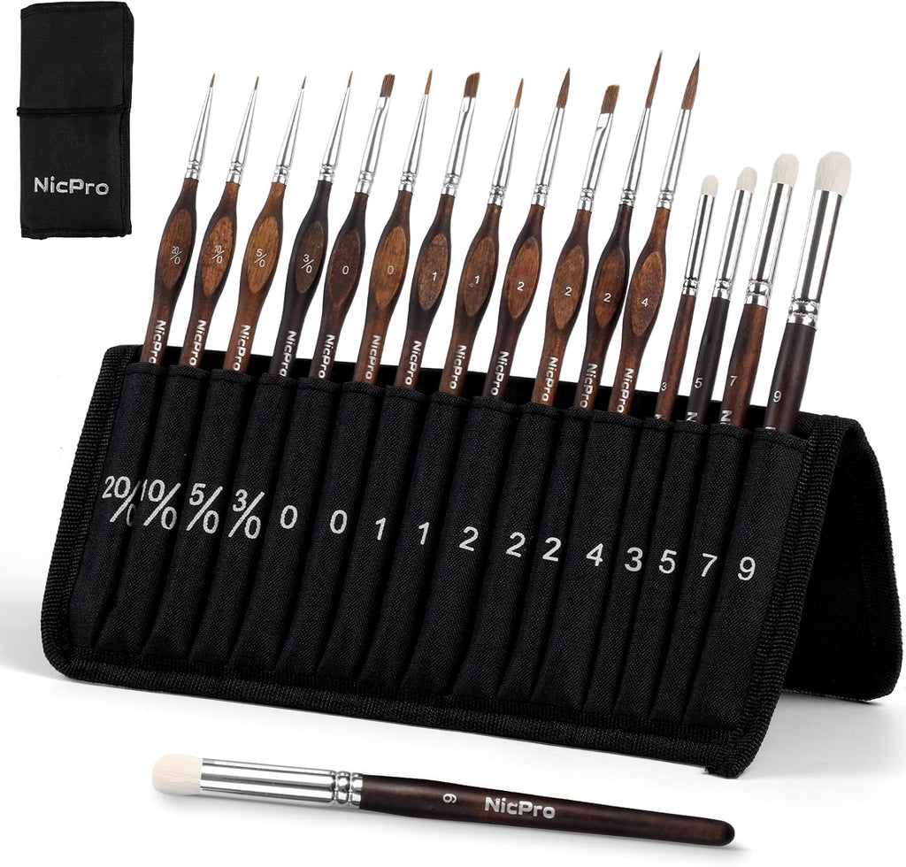 Nicpro 16 PCS Kolinsky Sable Miniature Paint Brushes Dry Brush