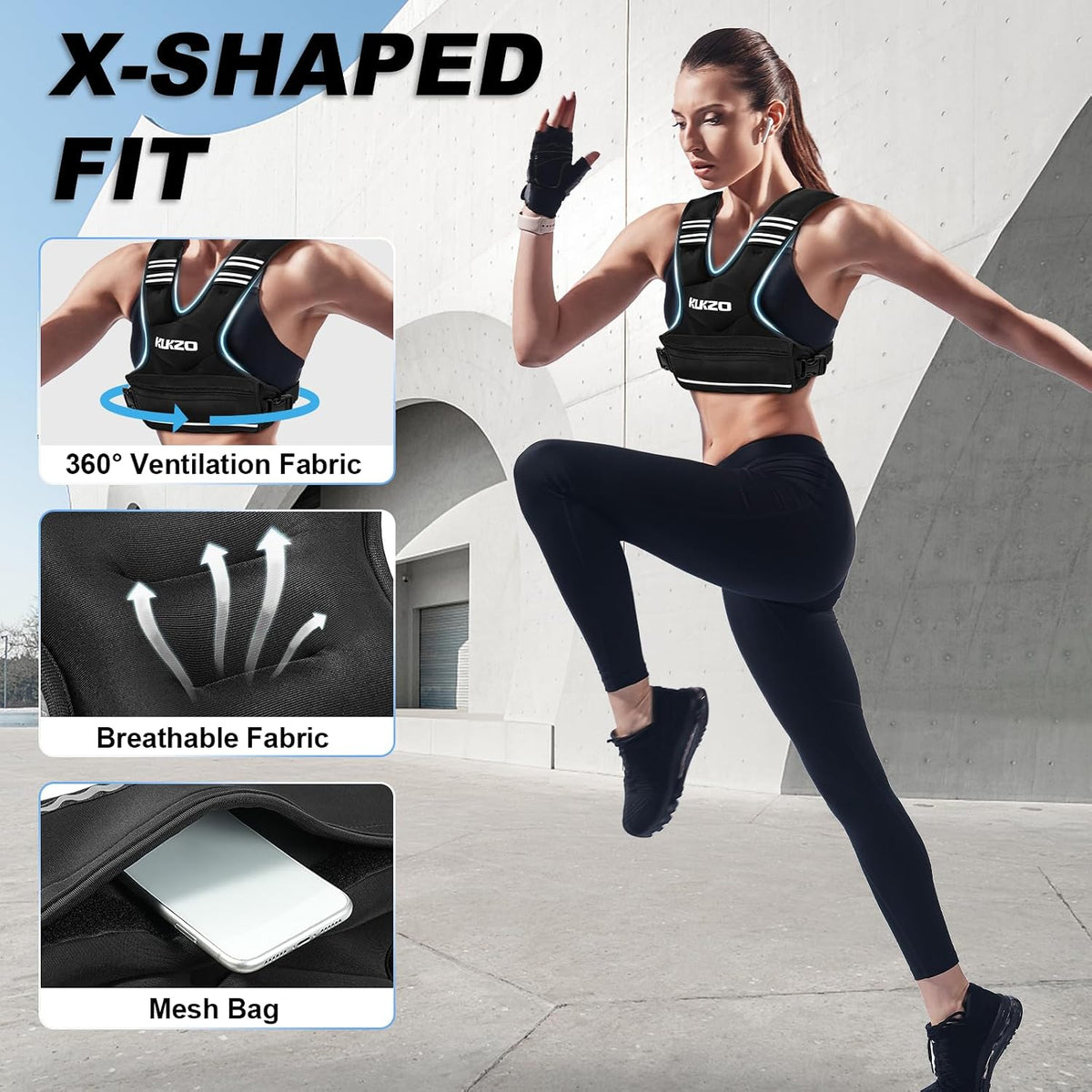 Adjustable Weighted Vest Women/Men, 6-12lb/12-18lb/20-32lb Weight Vest with 6 Ironsand Weights for Strength Training Rucking Running Walking Fitness Workout
