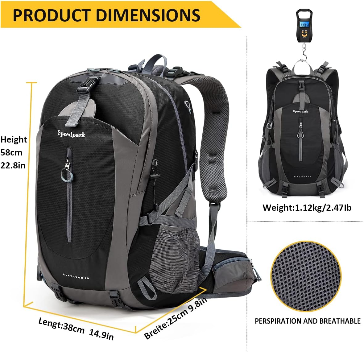 SPEEDPARK 40L Hiking Backpack, Lightweight Camping Daypack with Rain Cover