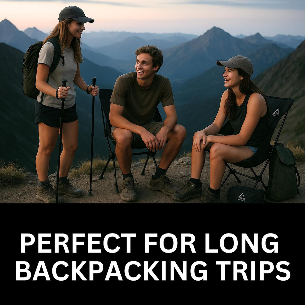 3-in-1 Camping Chair, Trekking Poles & Mounted Flashlight – All-in-One Backpacking Kit Small & Weighs Only 3 lbs – Lightweight Aluminum Hiking Poles - Chair & High Lumen LED Light