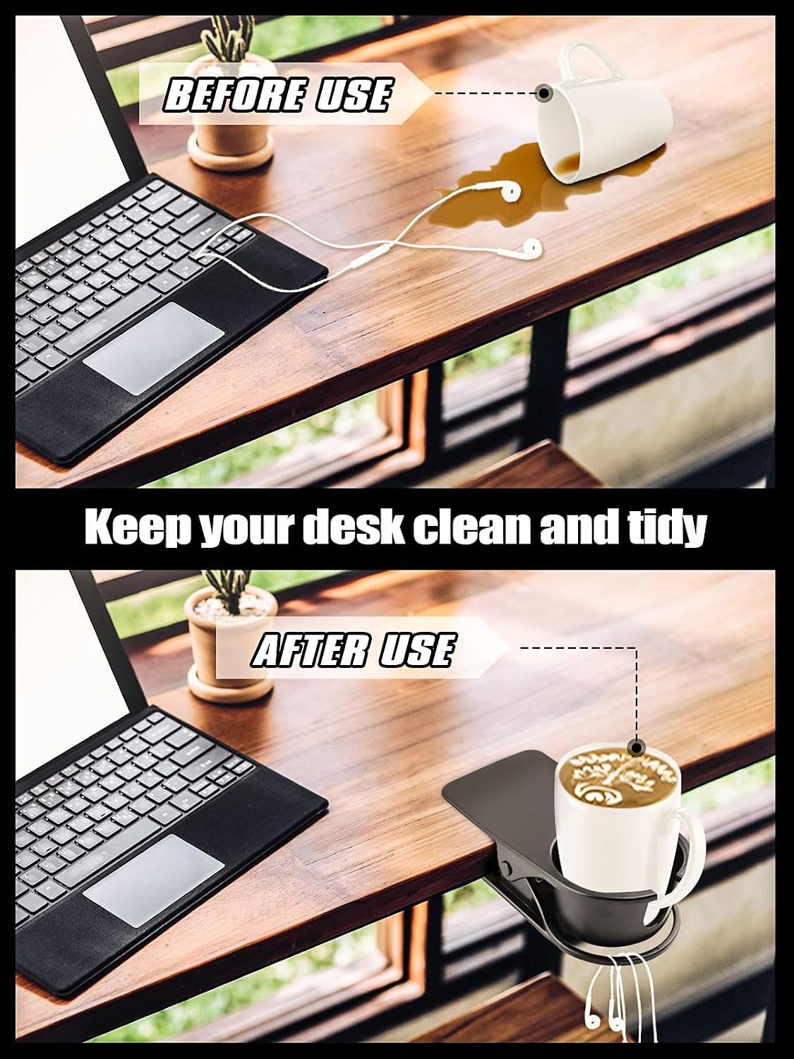 2PCS Clip on Drink Holder for Beach Chair, Desk Cup Holder with Groove