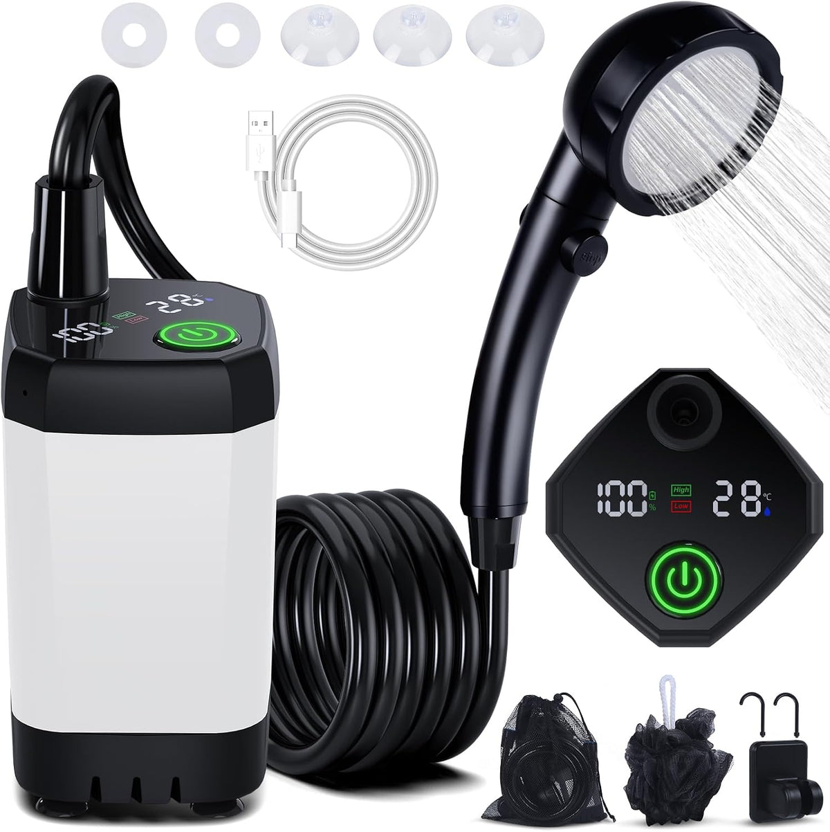 Spopal Portable Shower for Camping, [Long-Lasting] 6000mAh Rechargeable