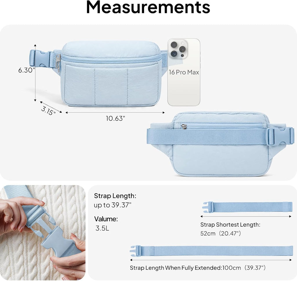 TOPEAST Fanny Pack for Women 3.5L Waist Pack with Water Bottle Holder, Light Blue