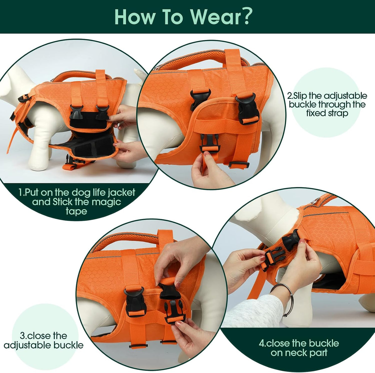 Kuoser Dog Life Jacket, High Flotation Reflective Dog Life Vest, Orange, XL