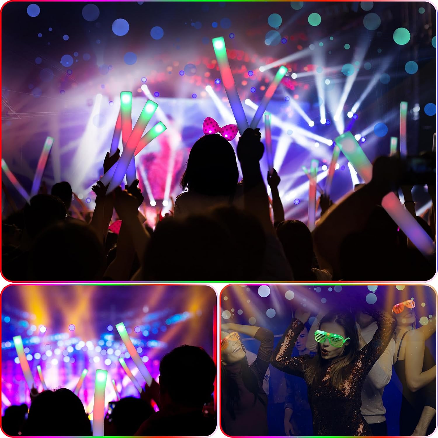 Maitys 72 Pcs Foam Stick Light up Glasses, Glow in the Dark Party Supplies