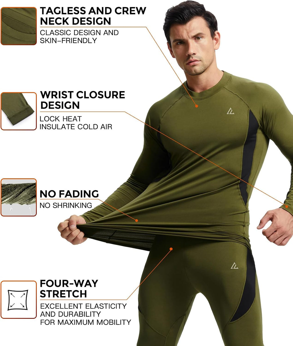 Mens Thermal Underwear Long Johns Set Cold Weather Hunting Base Layer