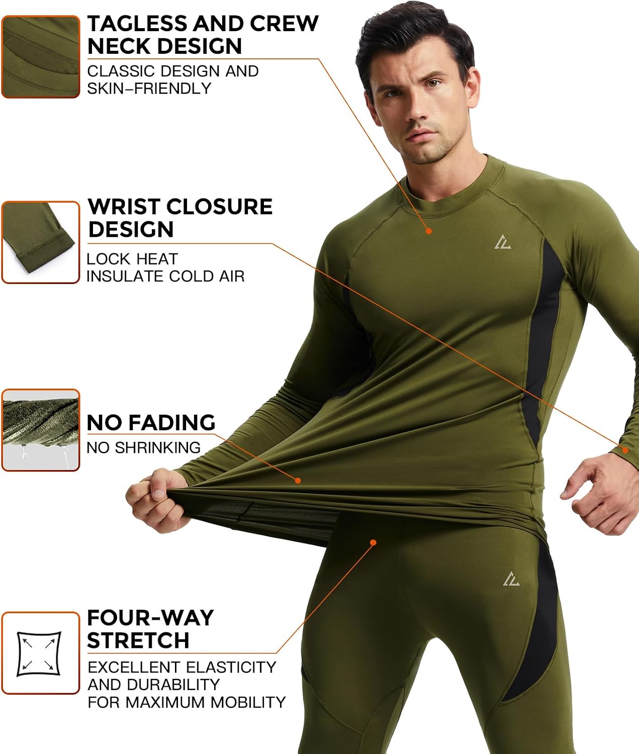 Mens Thermal Underwear Long Johns Set Cold Weather Hunting Base Layer
