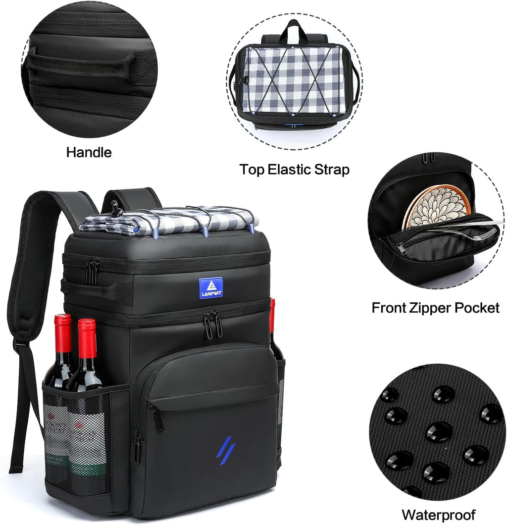 Laripwit 54/40 Cans Backpack Cooler Insulated Leak-Proof Large Cooler Backpack Double Deck Lunch Backpack for Men Women - Perfect Soft Cooler Bag for Tactical, Camping, Picnic, Beach, Hiking