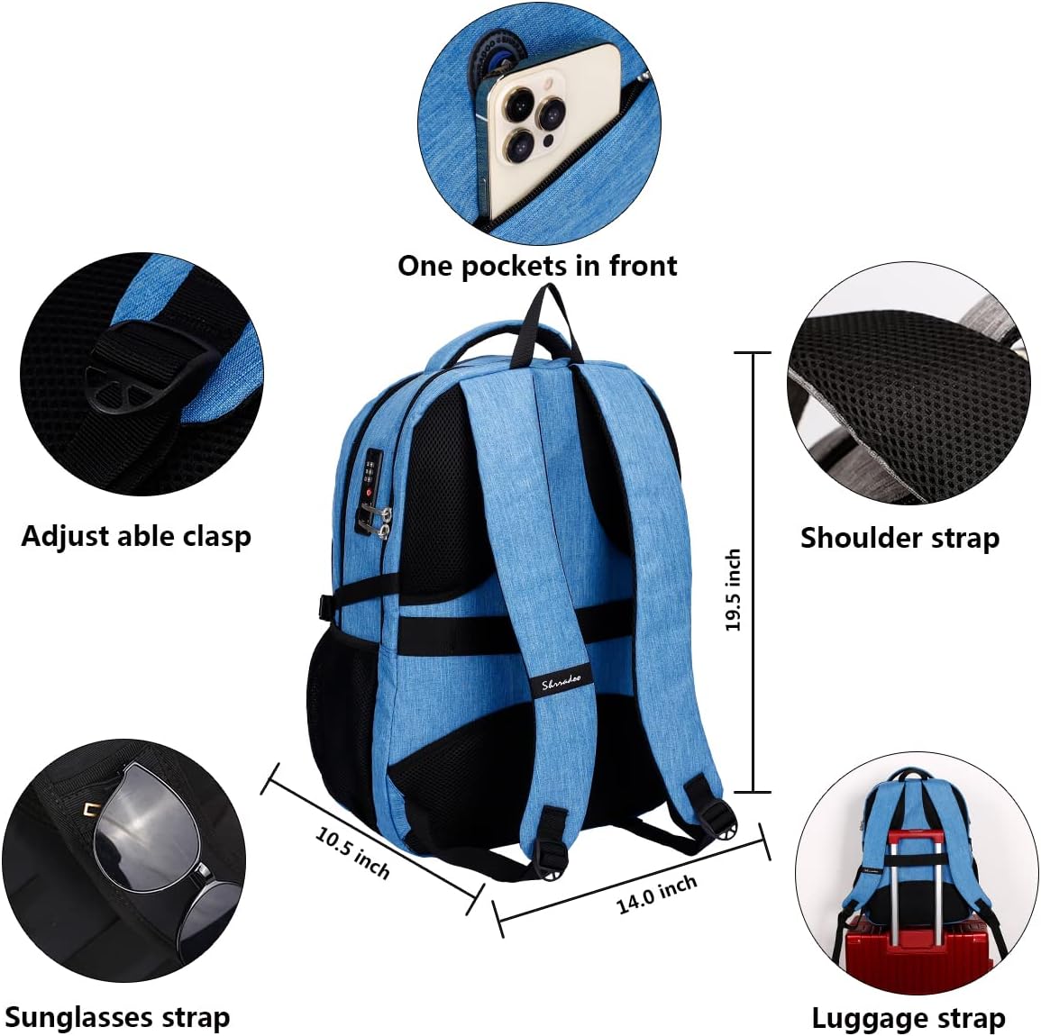 SHRRADOO Travel Laptop Backpack for Men Women, College High Schoolbag