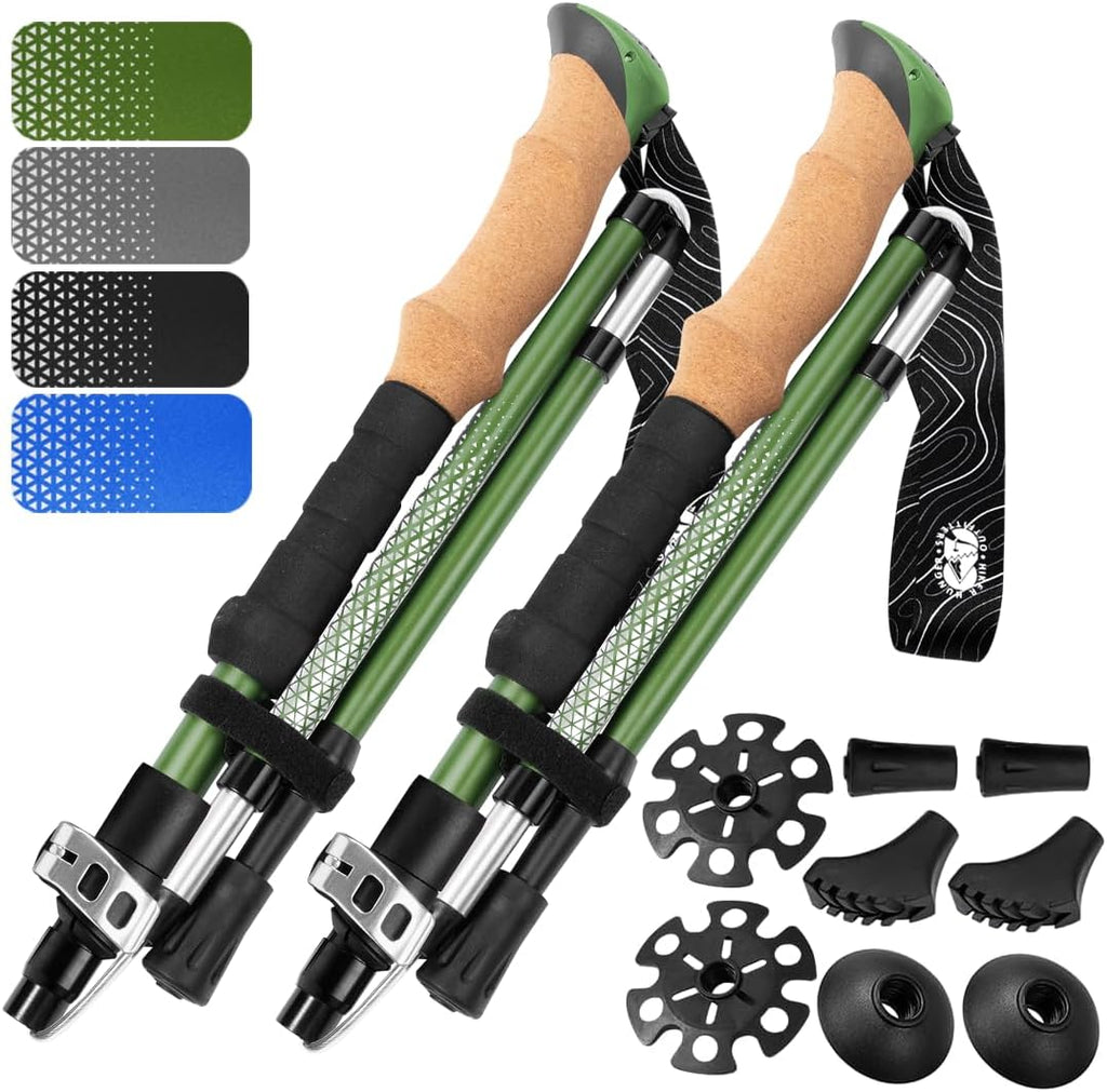 Premium Foldable Hiking Poles by USA Brand - Adjustable, Lightweight Trekking Poles Made of Aircraft Aluminum, Metal Locks Cork EVA Grips