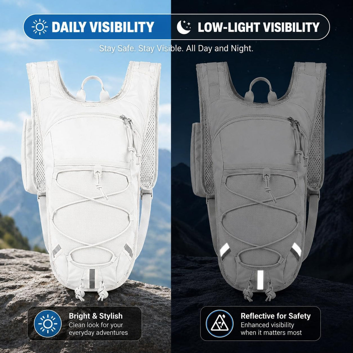 Lightweight Hydration Backpack 2L Water Bladder Pack for Running, Cycling, Hiking – Anti-Theft Water Backpack with Phone Holder, Trekking Pole Holder & Reflective Strips for Men & Women