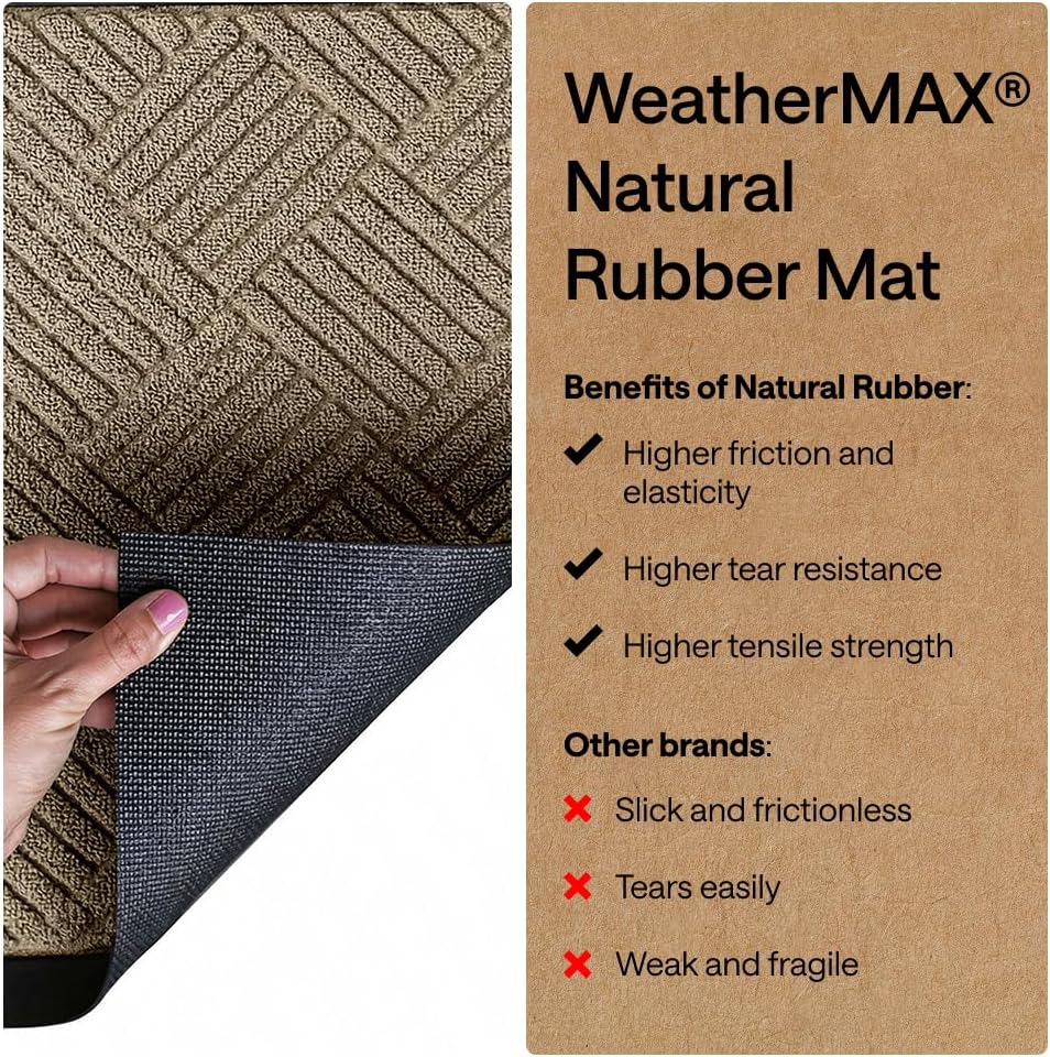 GORILLA GRIP WeatherMAX Door Mat, Indoor Outdoor Use, 29x17, Beige Diamond