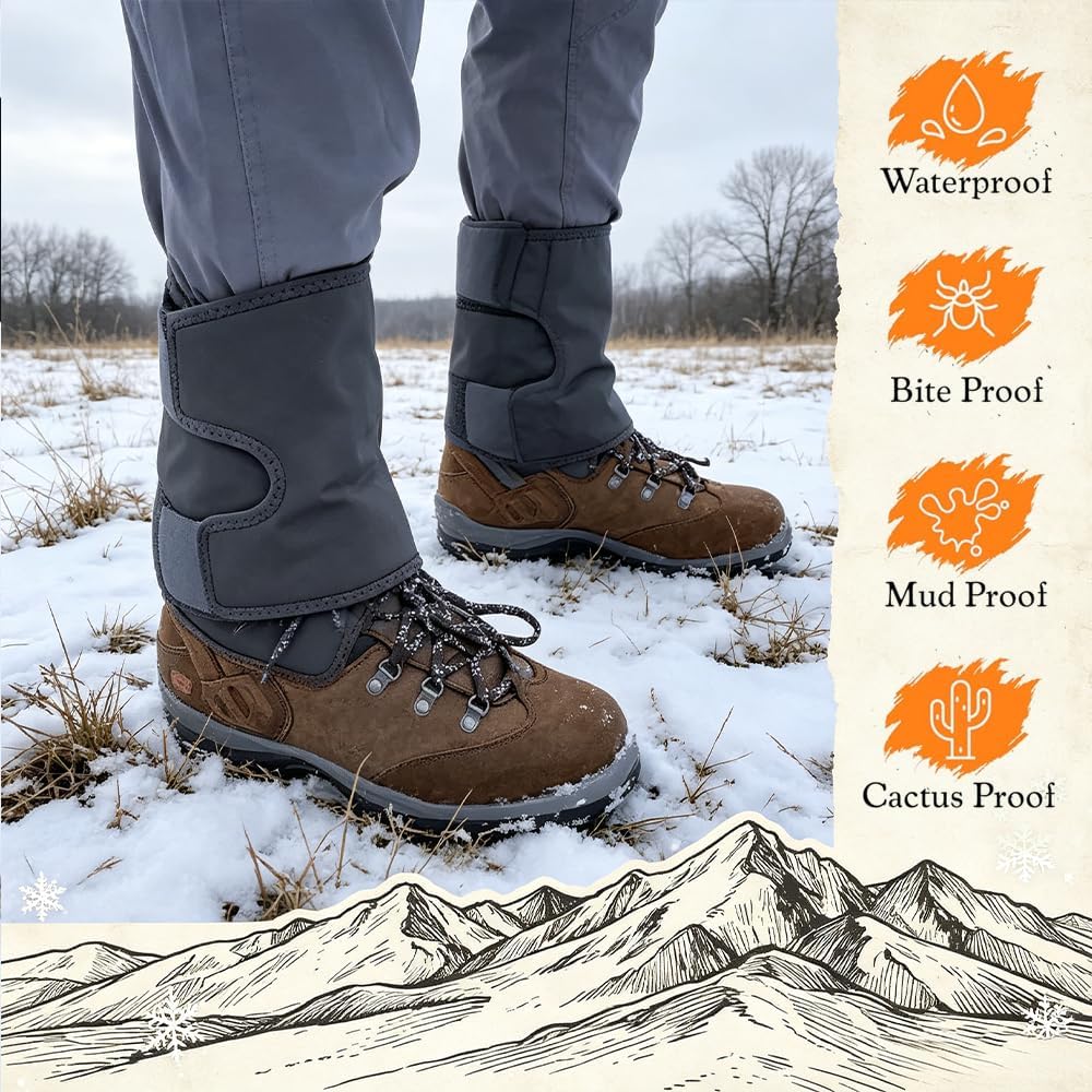 Adjustable Leg Gaiters, Waterproof Snow Boot Warmer Shoes Covers, Lightweight Comfortable Leg Protection for Outdoor Yard Work Hiking Mountain Climbing Hunting Skiing