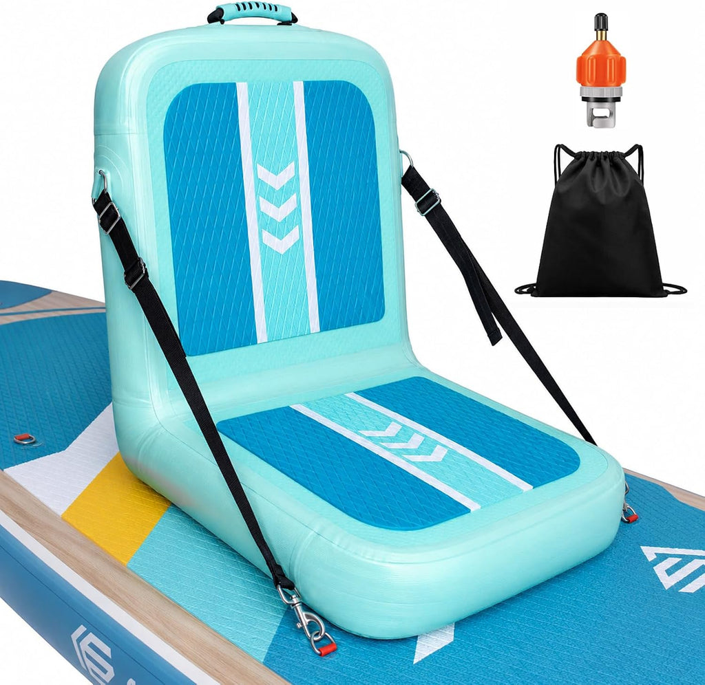 Inflatable Kayak Seat with Back Support & Mesh Storage Bag, Adjustable Paddle Board Cushion Chair for Adults, Portable Blow Up Seats for SUP Raft Canoe Fishing Boat