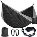 MOSFiATA Camping Hammock, Heavy Duty up to 700lbs with 2 Tree Straps and Attached Carry Bag Portable Hammock for Backpacking Hiking Durable Outdoors（Black Grey）