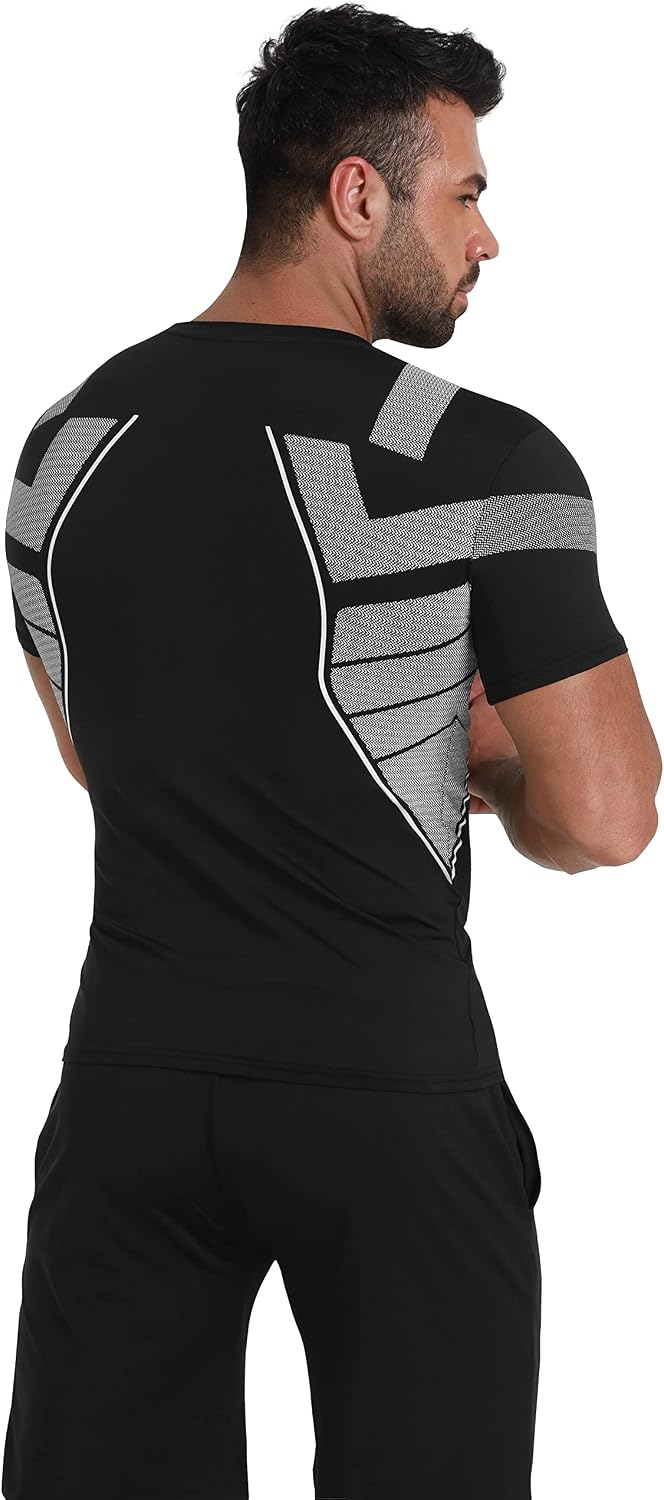 BUYJYA 5Pcs Men's Compression Pants Shirt Top Long Sleeve Jacket Athletic Sets Gym Clothing Mens Workout