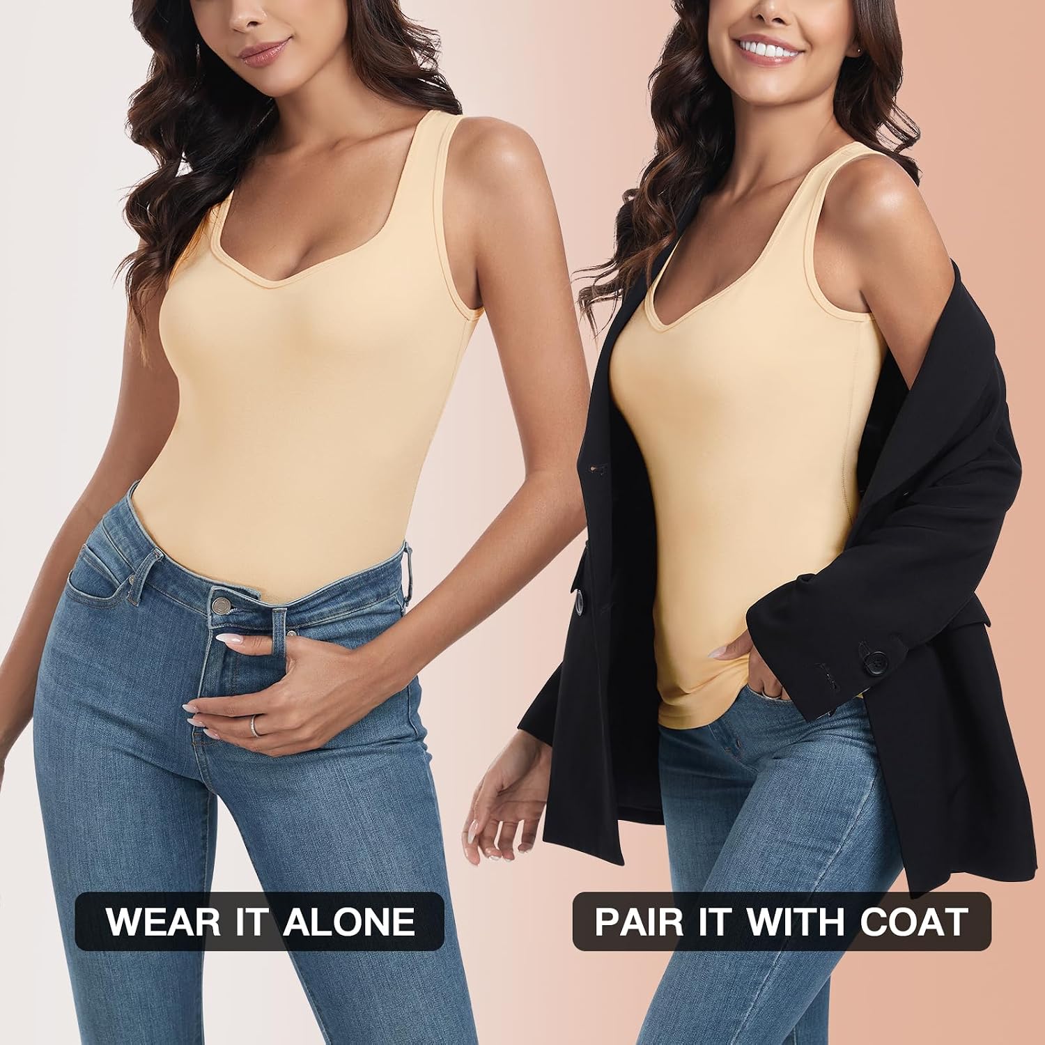 WOWENY Thermal Fleece Tank Top for Women V Neck Sleeveless Shirts Camisole Warm Base Layer Cami Vest Underwear Tops