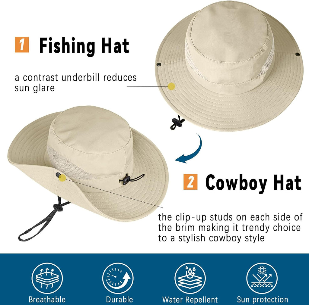 ZOORON Sun Hats for Men Women, Wide Brim Safari Hats UV Protection UPF50+ Waterproof Boonie Hats for Fishing Hiking Camping