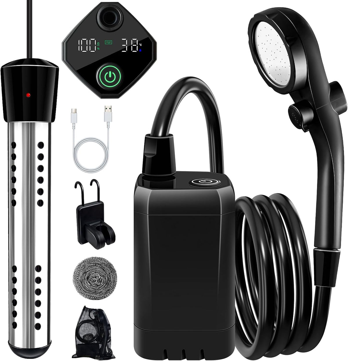 Portable Shower with 2000W Heater 6000Mah Portable Heated Shower