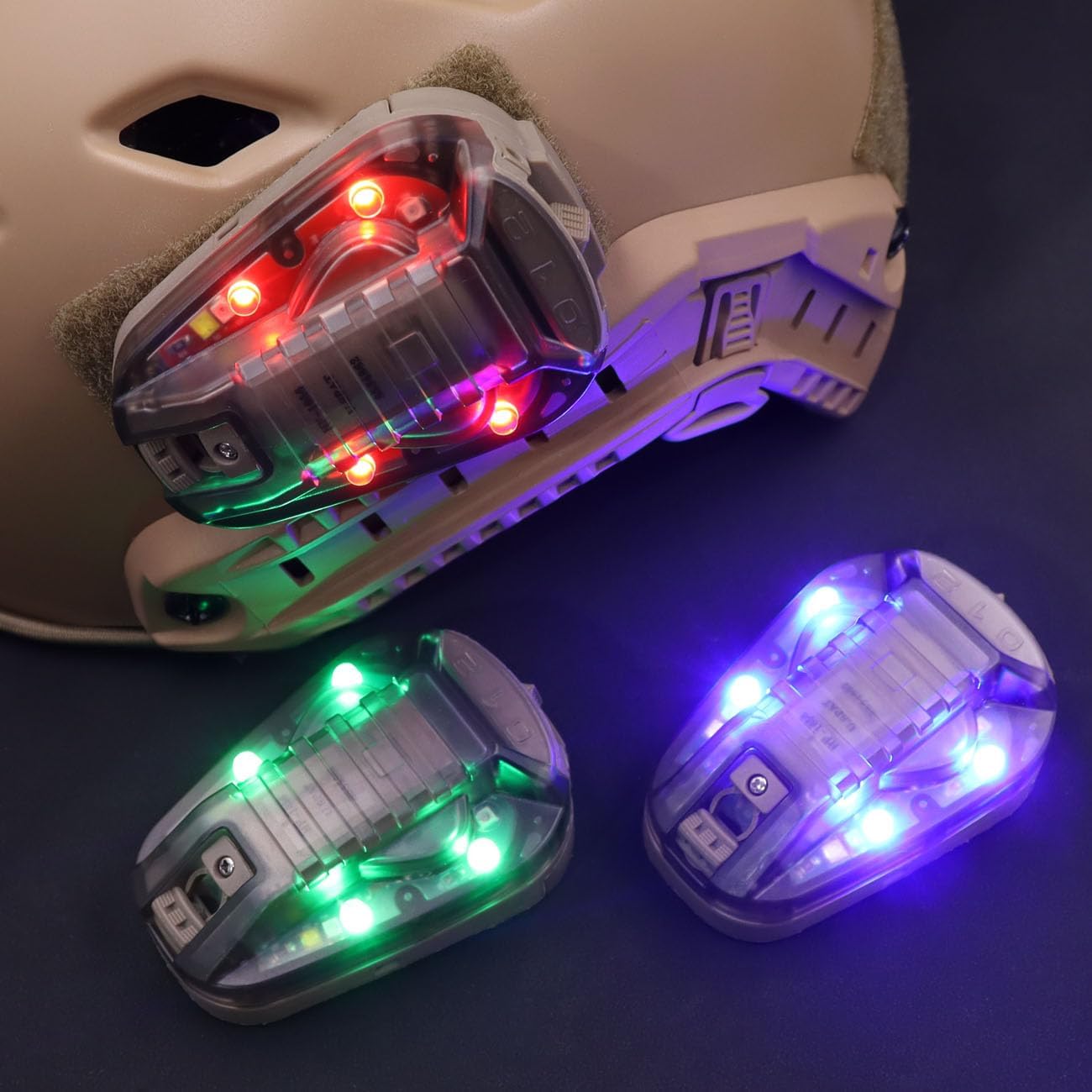 Tactical IR Strobe Helmet Light Military Identification Lights with Visible LED + White Strobe Survival Signal (Tan-Red)