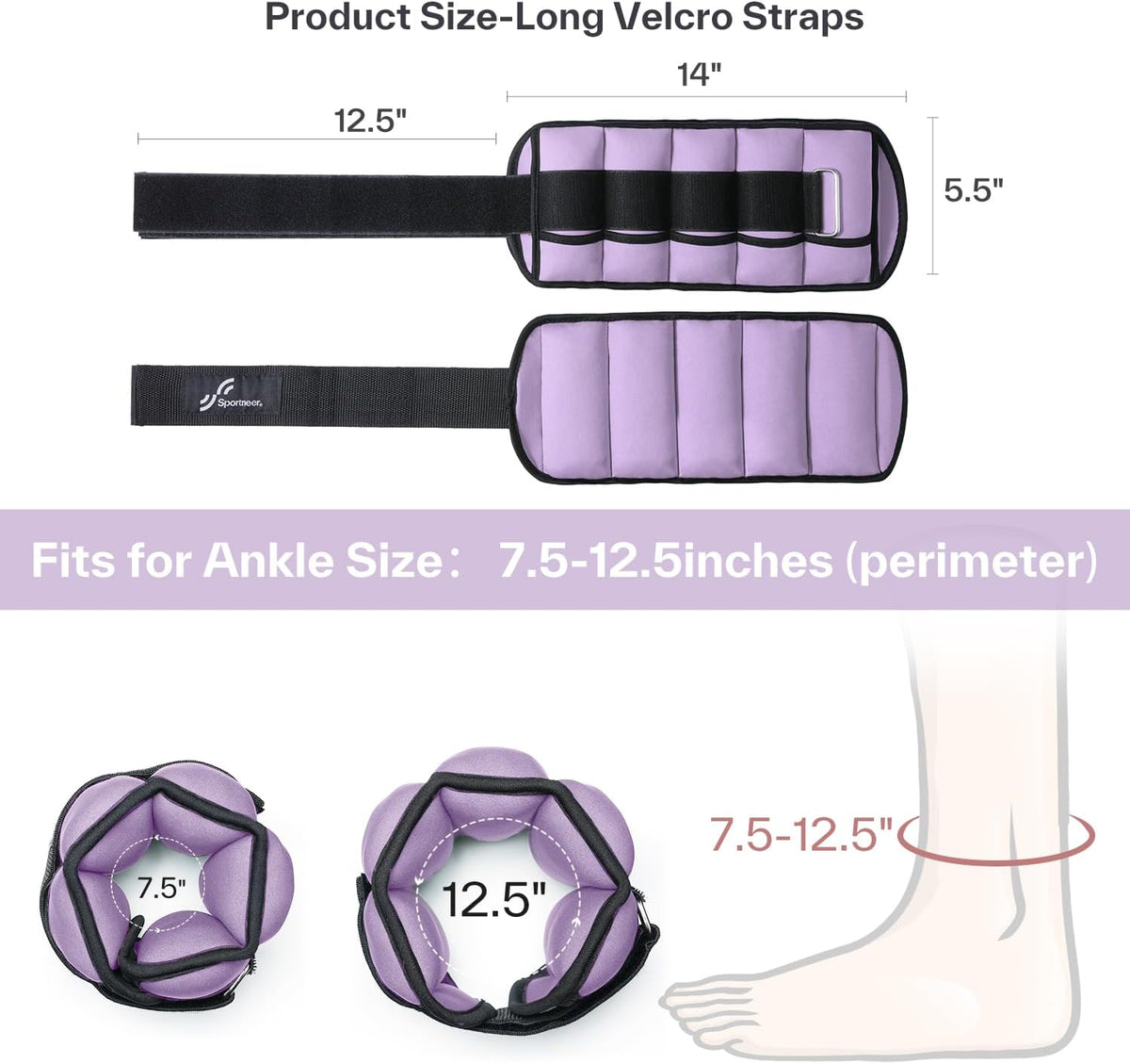 Sportneer Adjustable Ankle Weights, 2-10 lb per Pair, Removable Weights
