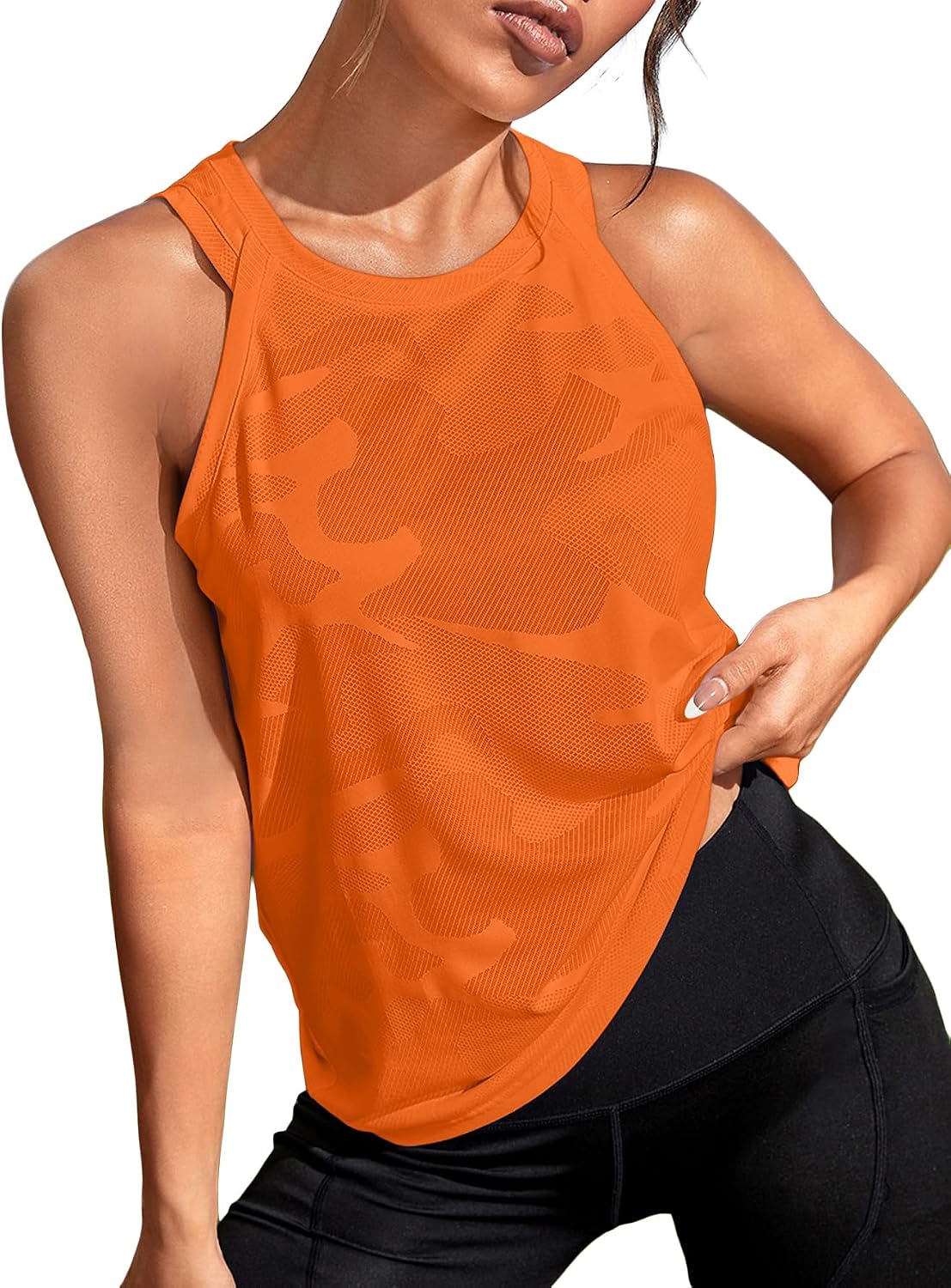 OYOANGLE Women's Camo Print Sleeveless Workout Running Tank Tops Yoga Shirt